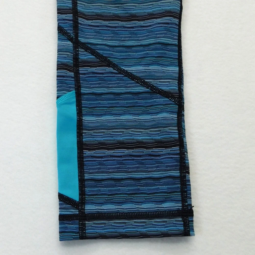 Lululemon Leggings Womens 6 Blue Run Inspire Crop II Stripe Athletic Pockets - Picture 3 of 9